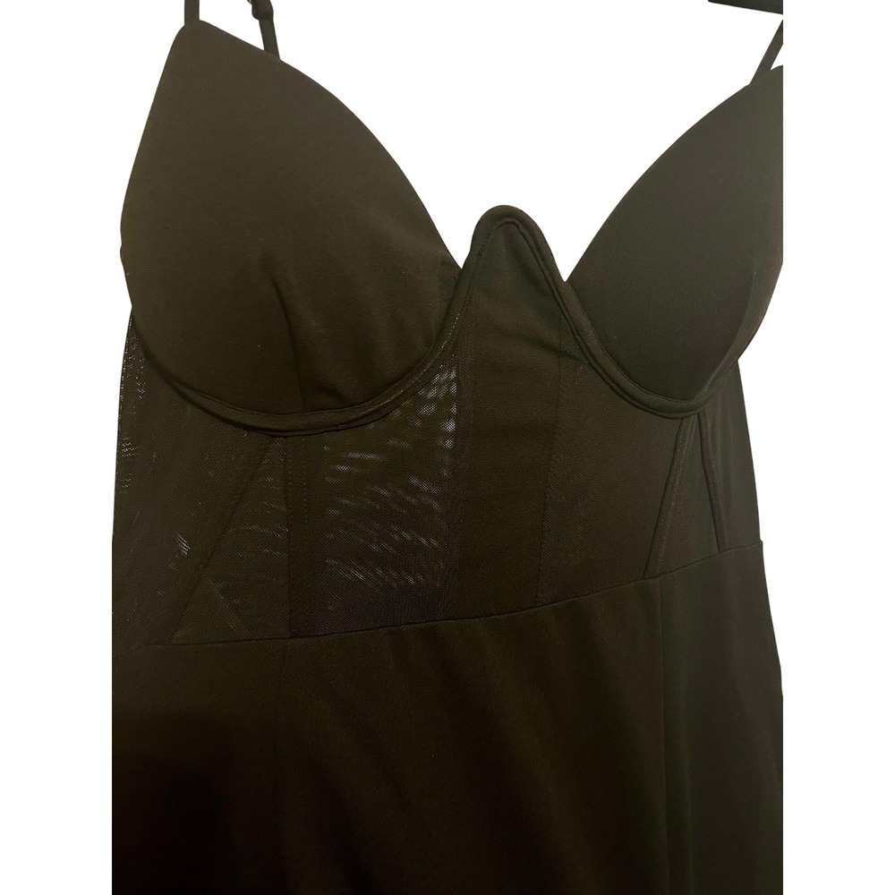 Lulus Black Bustier Mesh Maxi Dress XL Slit Formal Evening Gown - Picture 4 of 11